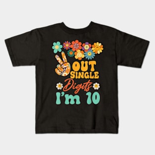 Peace Out Single Digits Im 10 Sunflower Groovy Kids T-Shirt